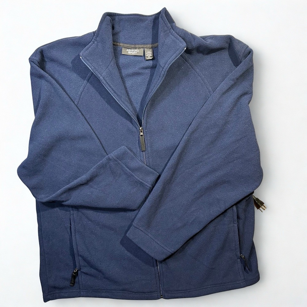 Ashford Sport Mens XL Navy Blue Full Zip Fleece Jacket Mock Neck WPL 8046
